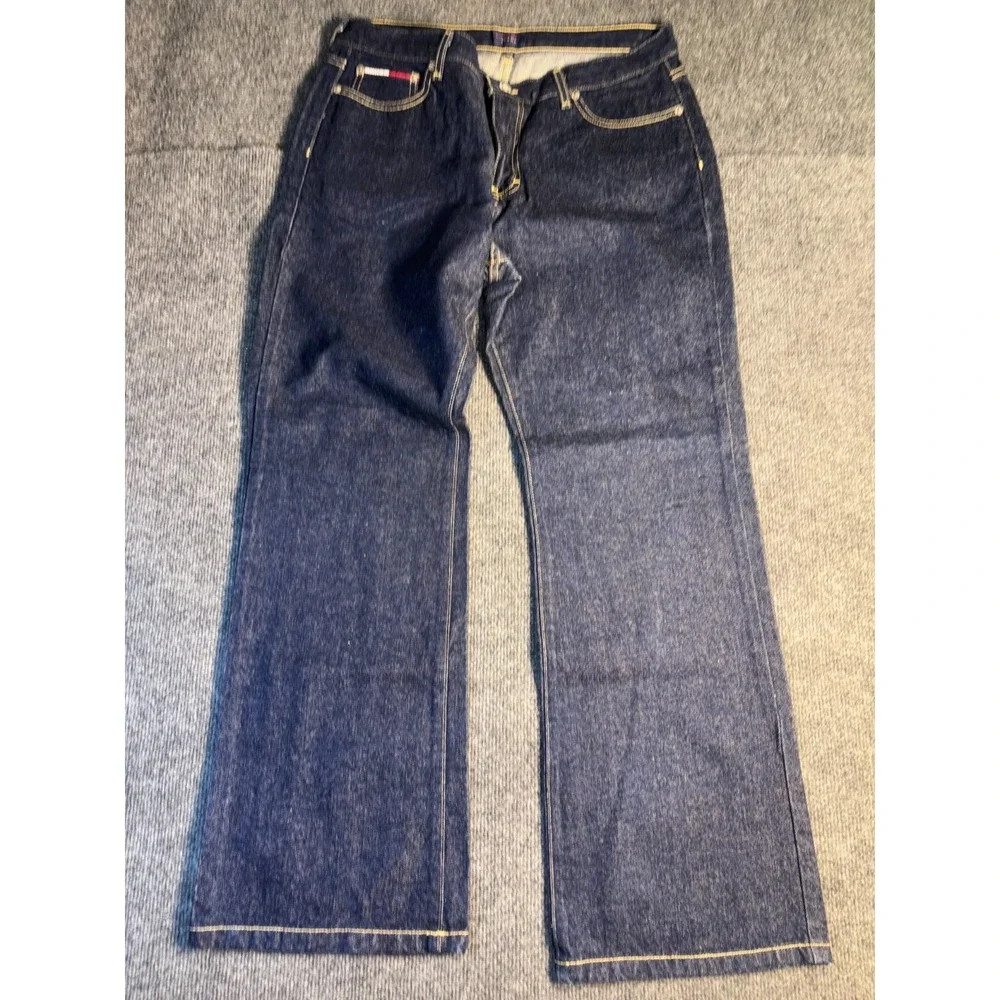 Tommy Jeans Womens 13/30 Blue Denim Mid Rise Straight Contrast Stitch‎ Dark Wash